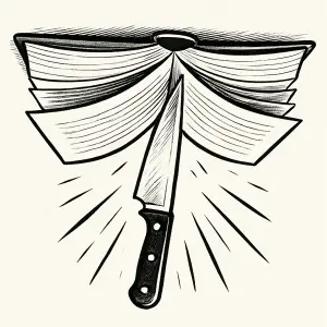 A Knife slicing at a book