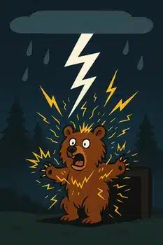 a lightening bolt is striking a poor bear